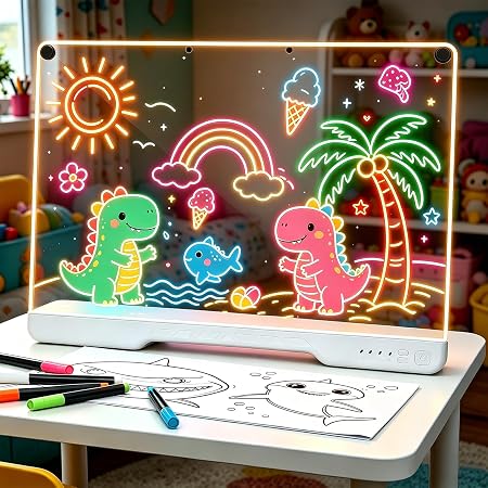 لوح الرسم والكتابة المضيء 16 بوصة LED – قابل للشحن مع 7 أوضاع إضاءة