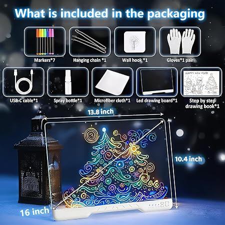 لوح الرسم والكتابة المضيء 16 بوصة LED – قابل للشحن مع 7 أوضاع إضاءة 3